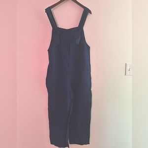Mango Linen Knot Strap Jumpsuit - Navy